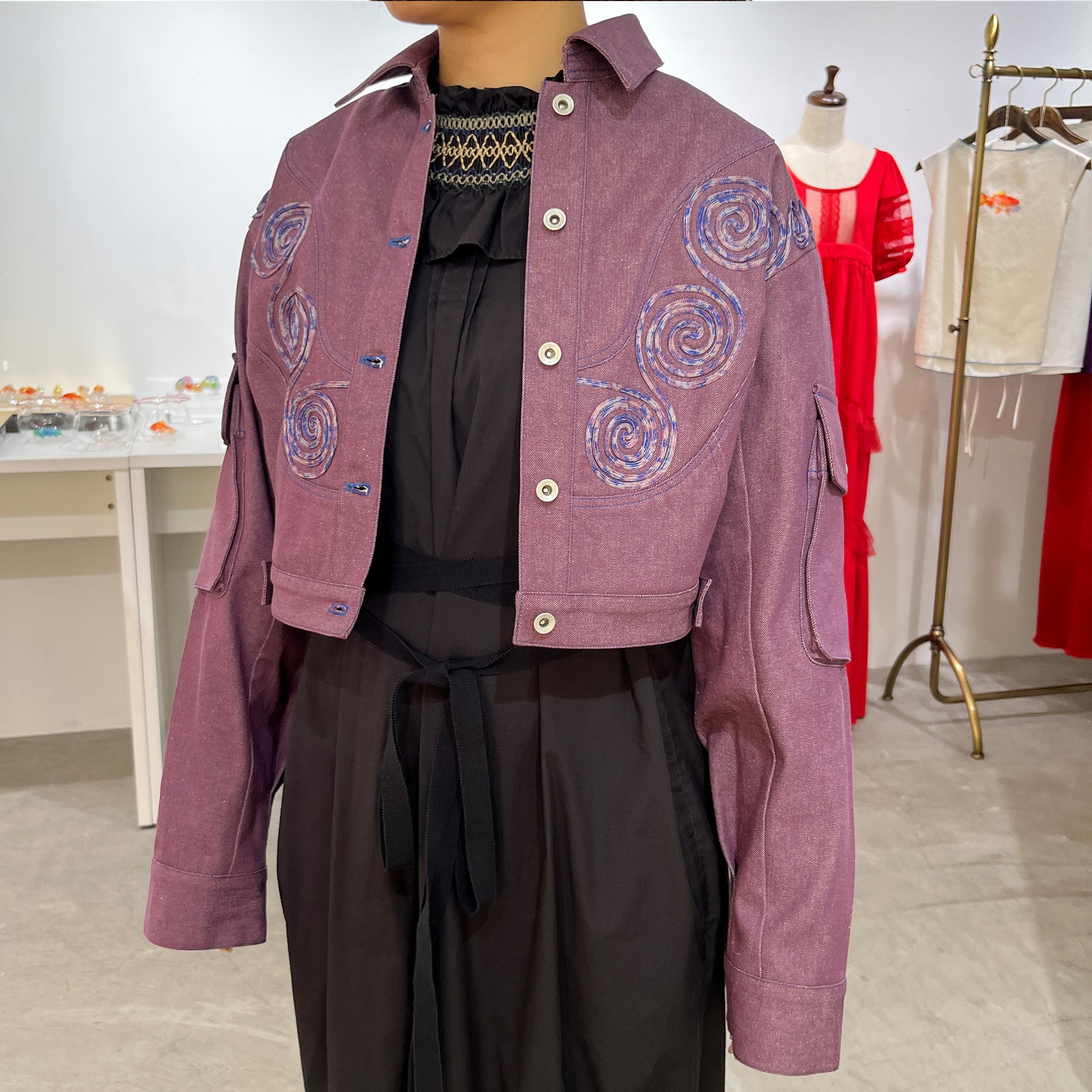 Goldfish Embroidered Denim Jacket Purple【予約販売:2026年3月~5月発送予定】