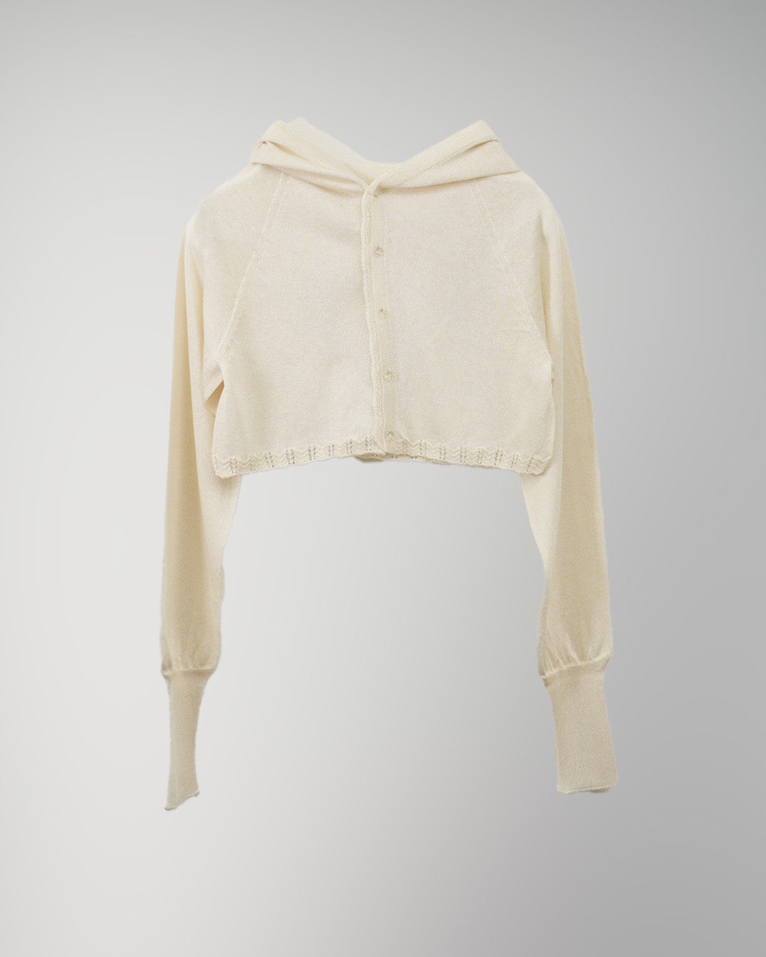 Lame knitted hoodie cardigan White