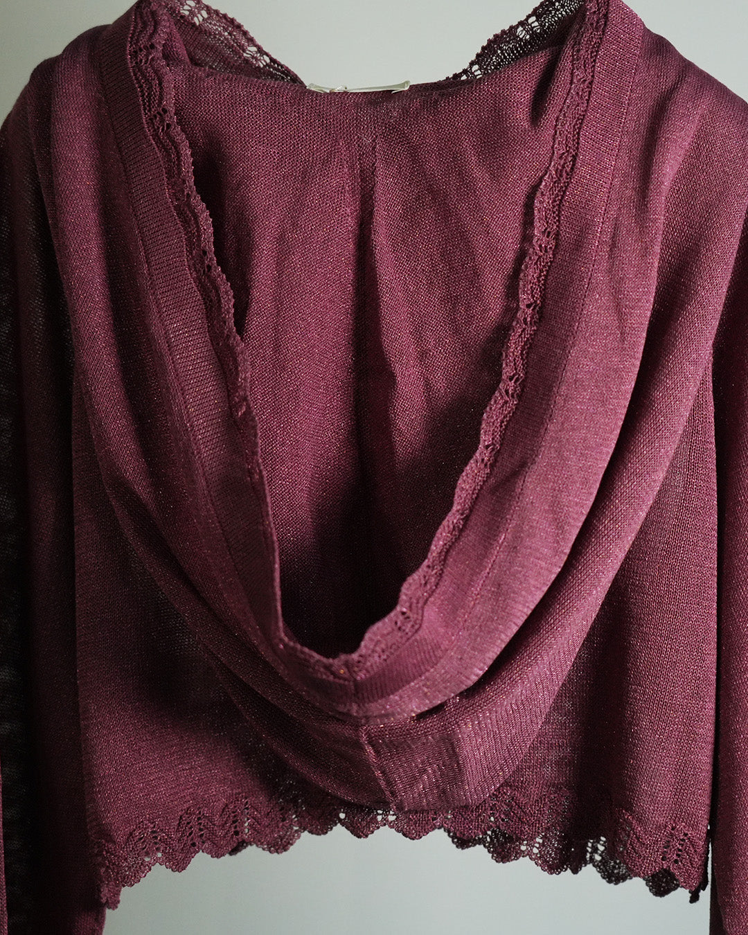 Lame knitted hoodie cardigan Purple