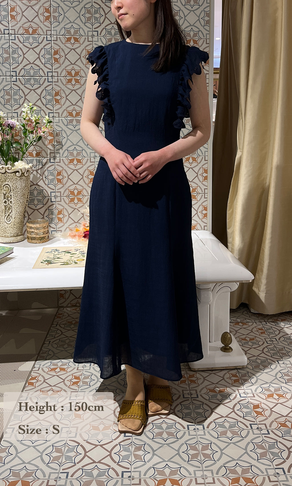 Wave eyelet embroidery frill mermaid midi dress