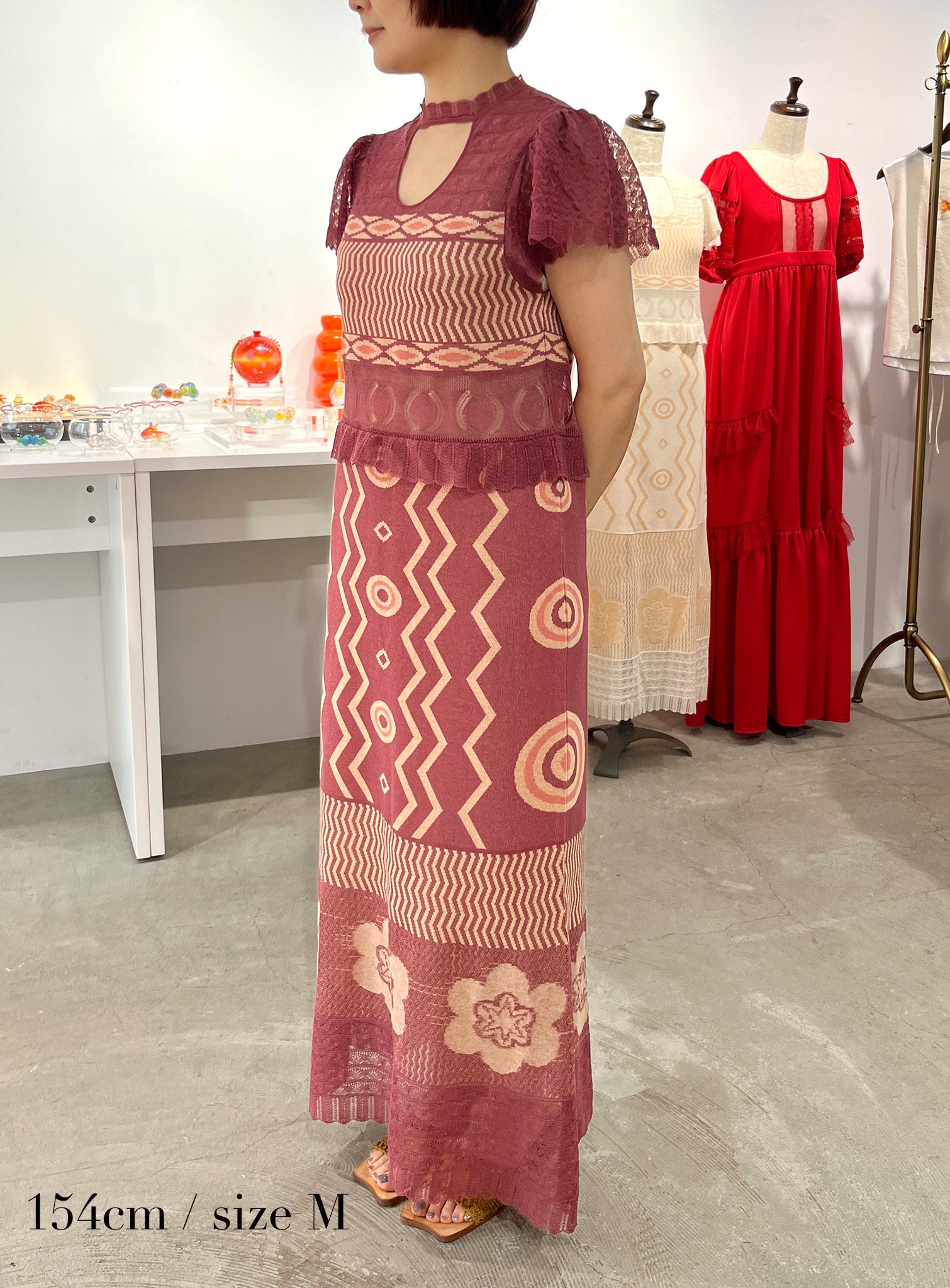 Wave-pattern lamé knitted dress Purple【4月発売予定】