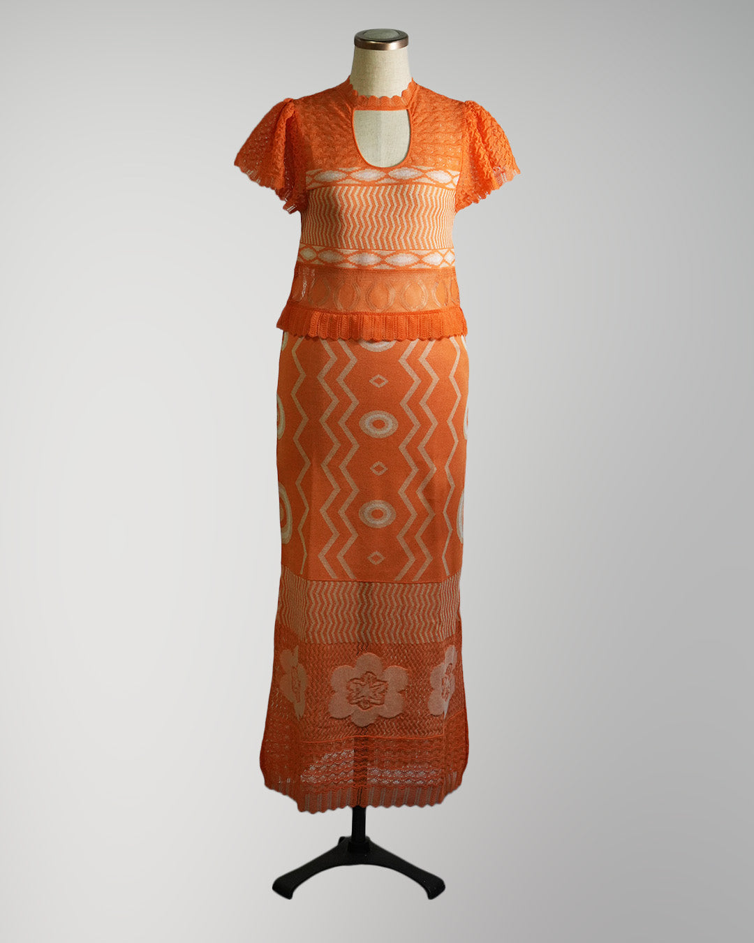 Wave-pattern lamé knitted dress Orange