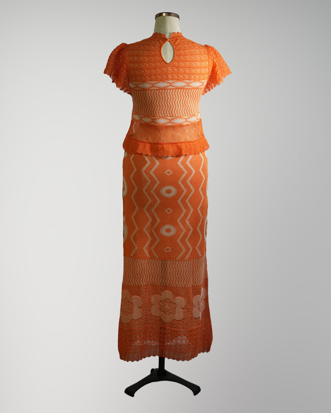 Wave-pattern lamé knitted dress Orange