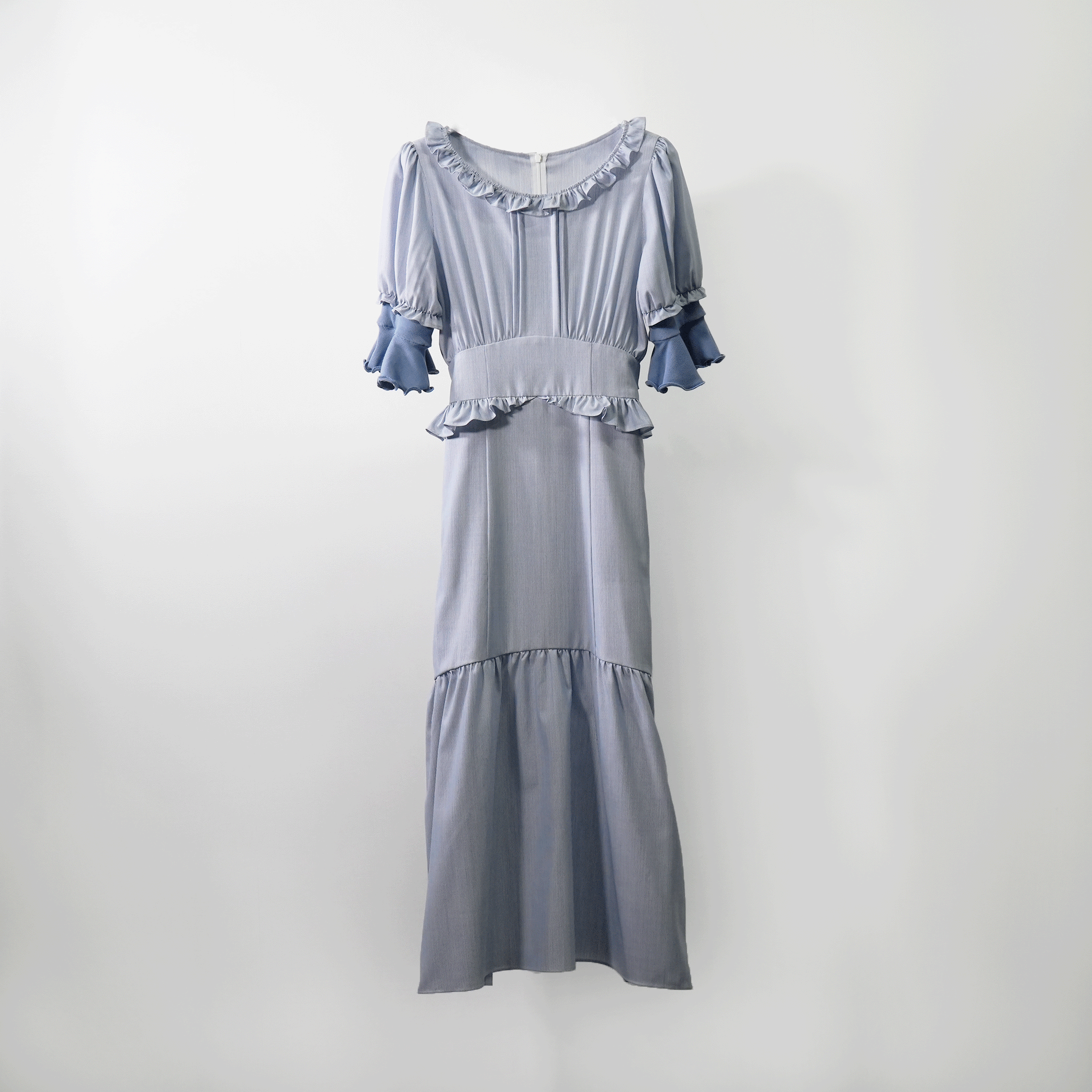 RIB FRILL MIDI DRESS