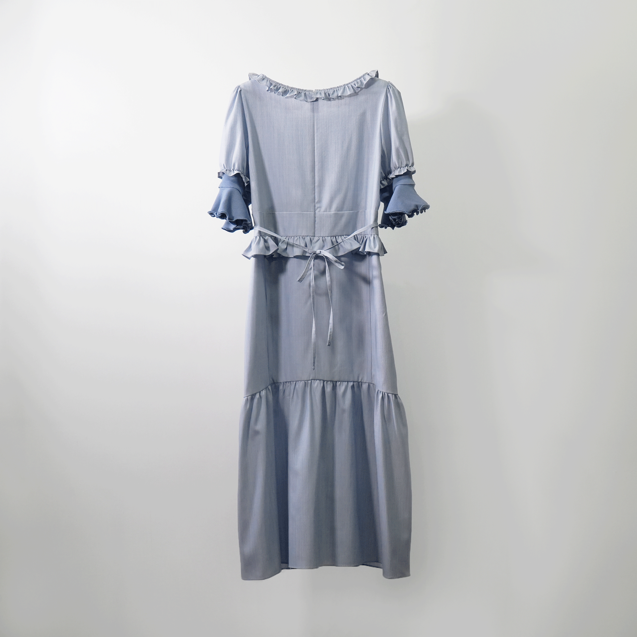 RIB FRILL MIDI DRESS