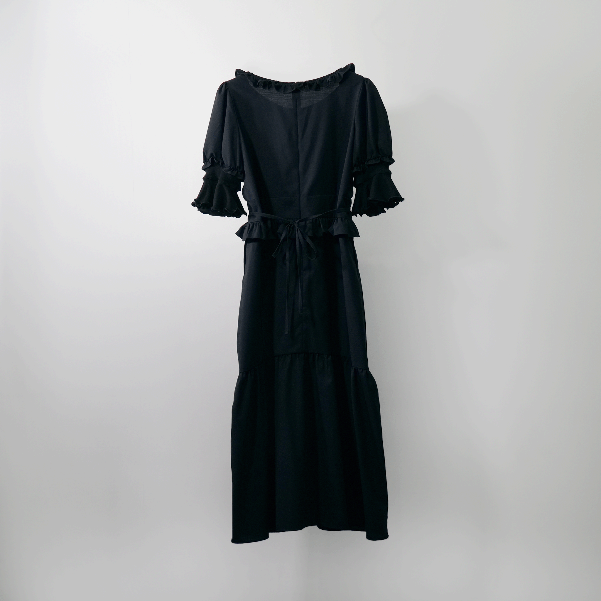 RIB FRILL MIDI DRESS