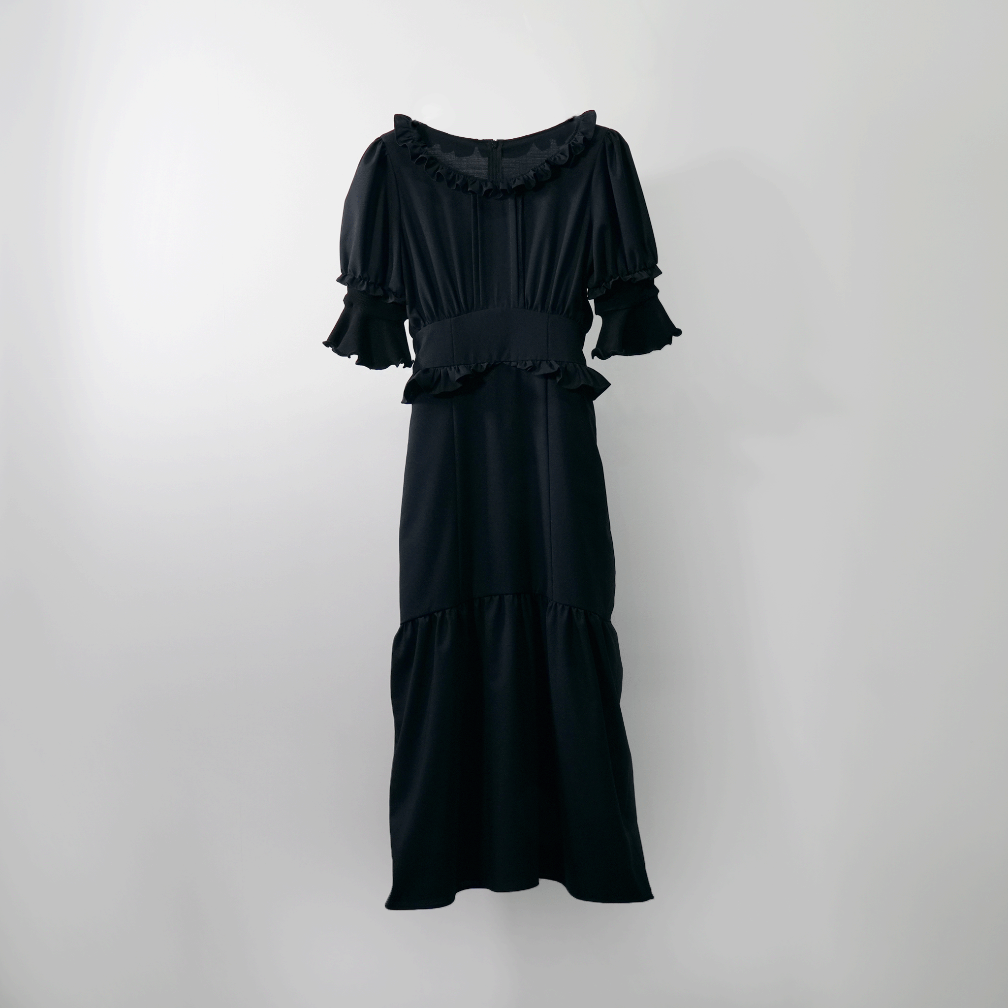 RIB FRILL MIDI DRESS
