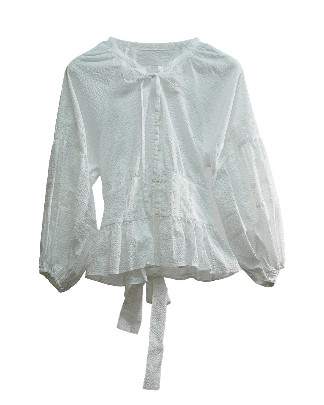 Cotton Waist Belt Blouse White [PRE-ORDER]