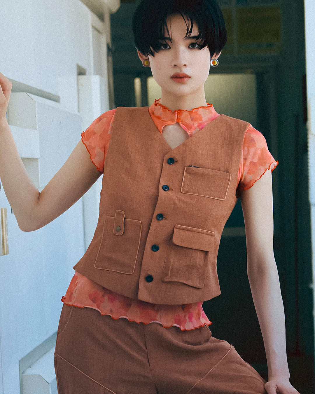 3D printed flower button floral T-shirt Pink [PRE-ORDER]