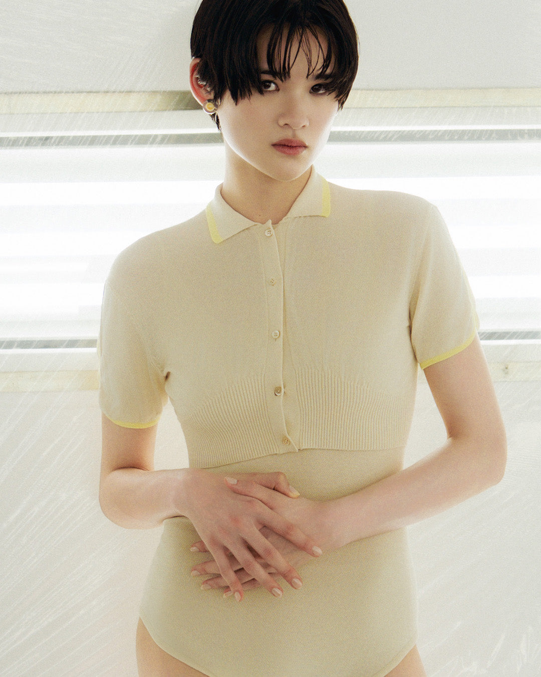 Cropped Polo Knit Top Sand Beige [PRE-ORDER]