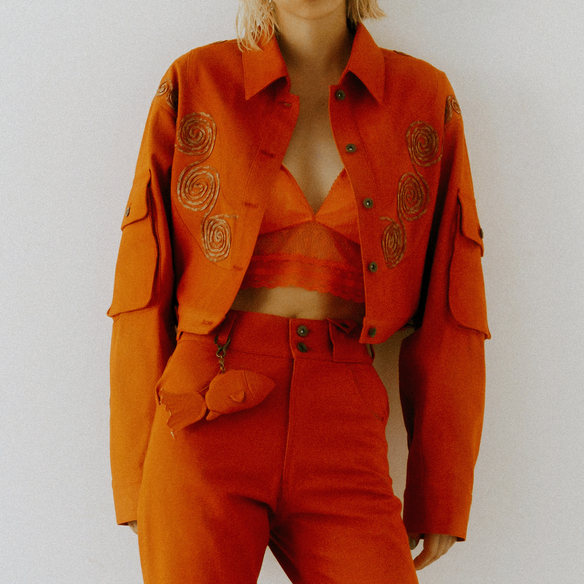Goldfish Embroidered Denim Jacket Orange【予約販売：2026年3月～5月発送予定】