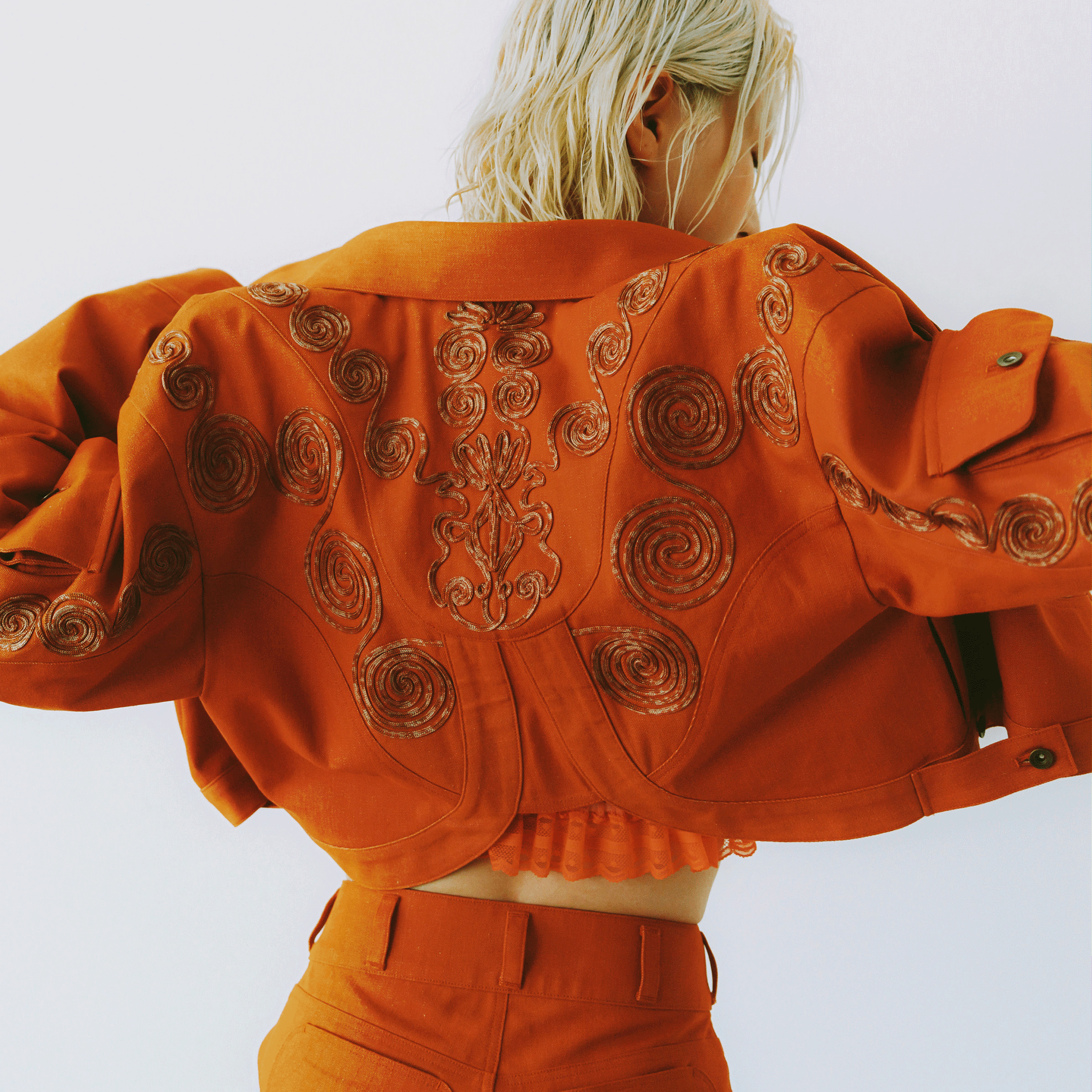 Goldfish Embroidered Denim Jacket Orange【予約販売：2026年3月～5月発送予定】