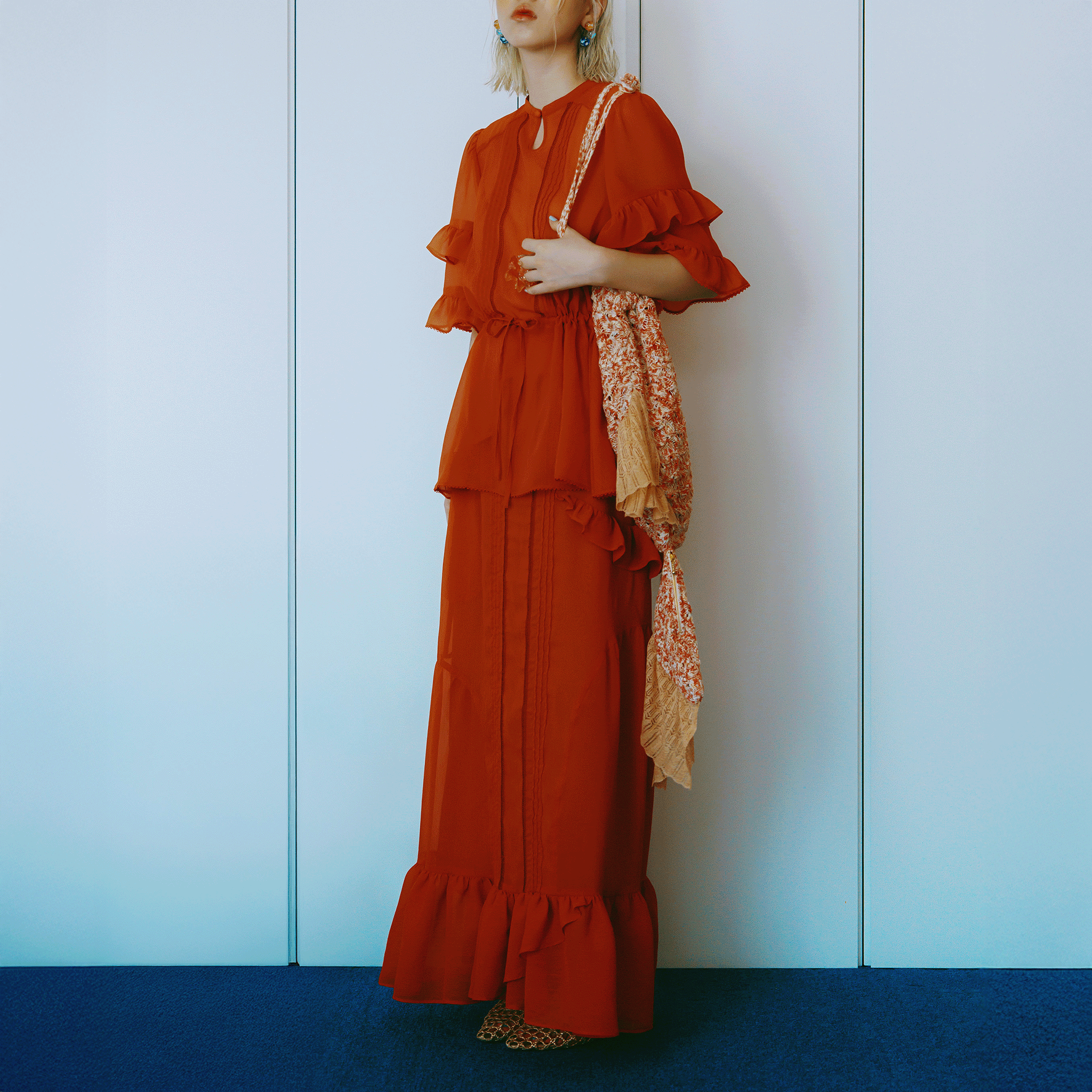 Frill Asymmetric High-Waisted Skirt Red【予約販売：2026年3月～5月発送予定】
