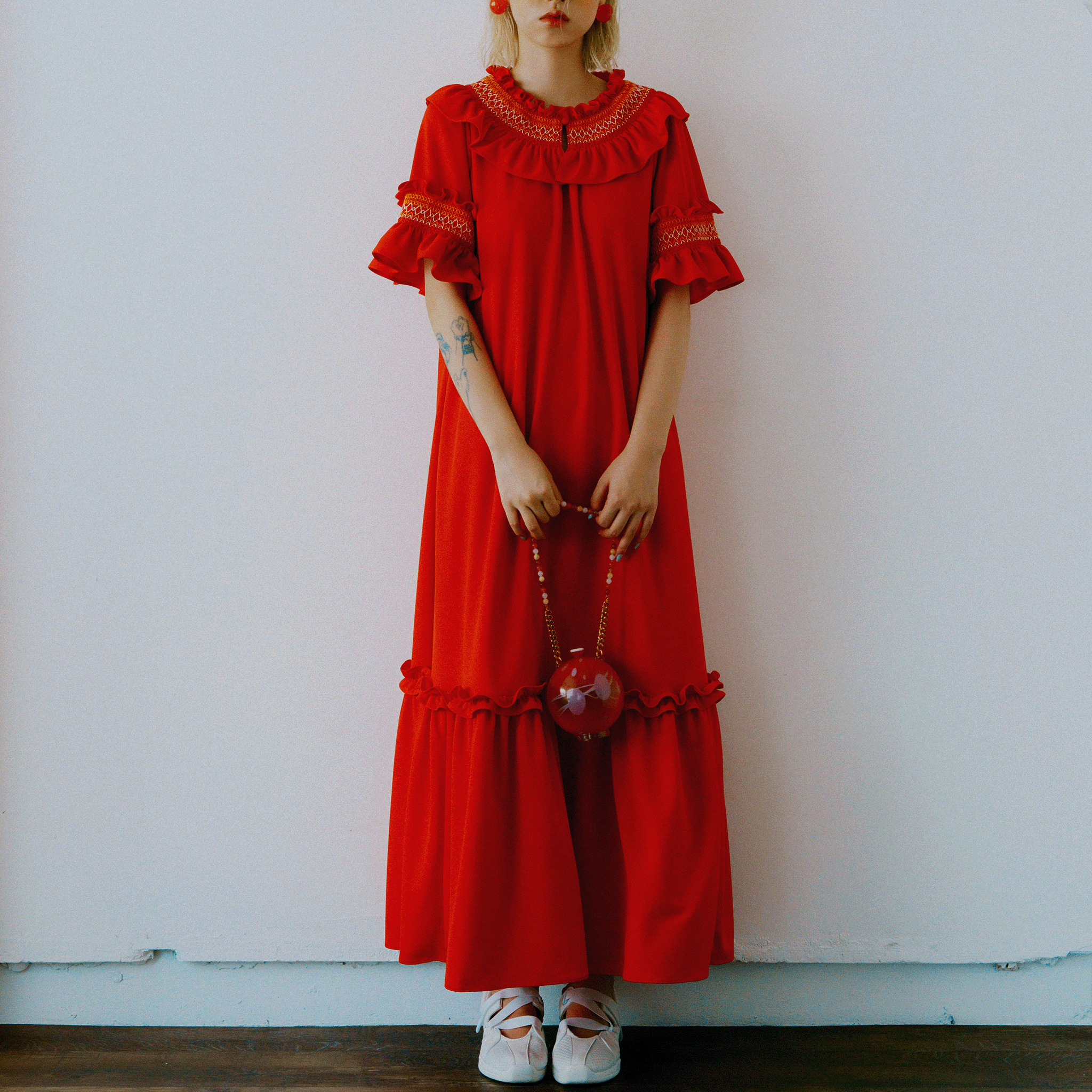 Smocked Jersey Embroidered Dress Red【予約販売：2026年3月～5月発送予定】