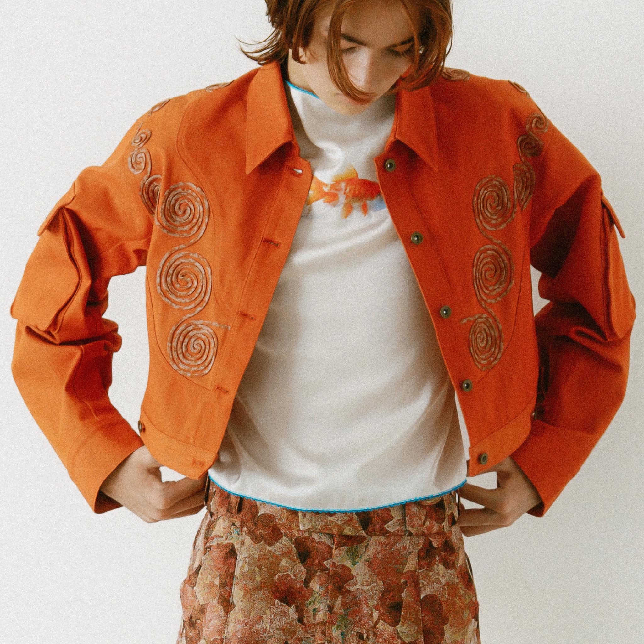 Goldfish Embroidered Denim Jacket Orange【予約販売：2026年3月～5月発送予定】