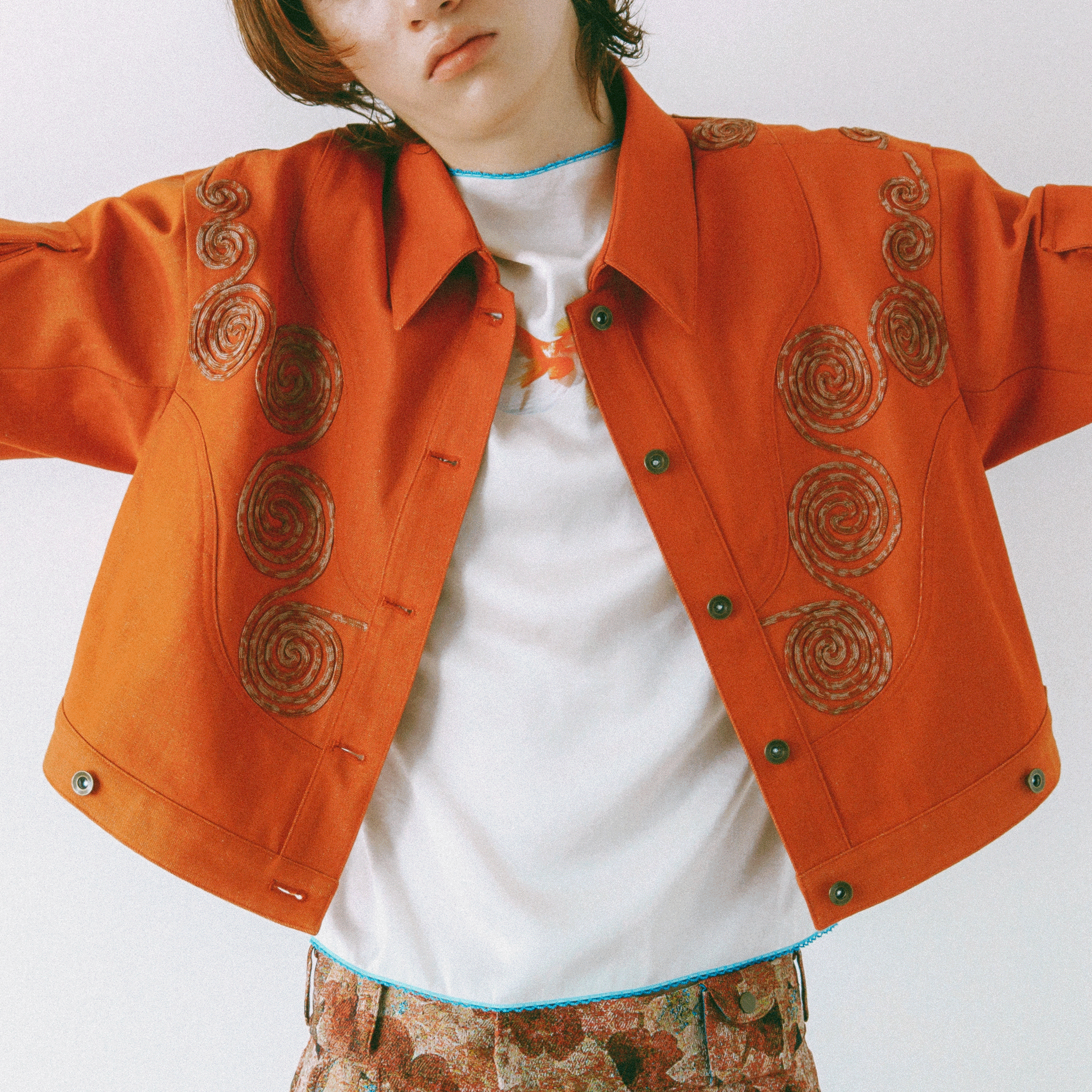 Goldfish Embroidered Denim Jacket Orange【予約販売：2026年3月～5月発送予定】