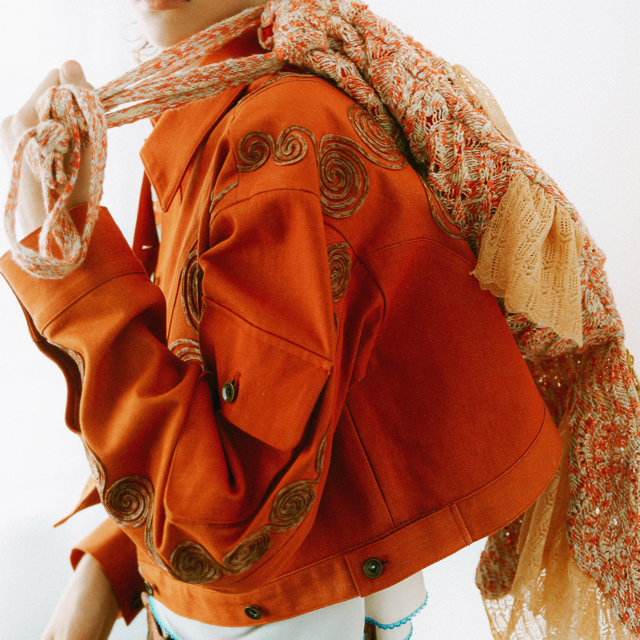Goldfish Embroidered Denim Jacket Orange【予約販売：2026年3月～5月発送予定】