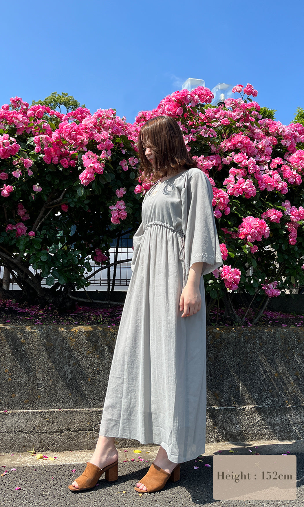 Alstroemeria embroidery tunic maxi dress