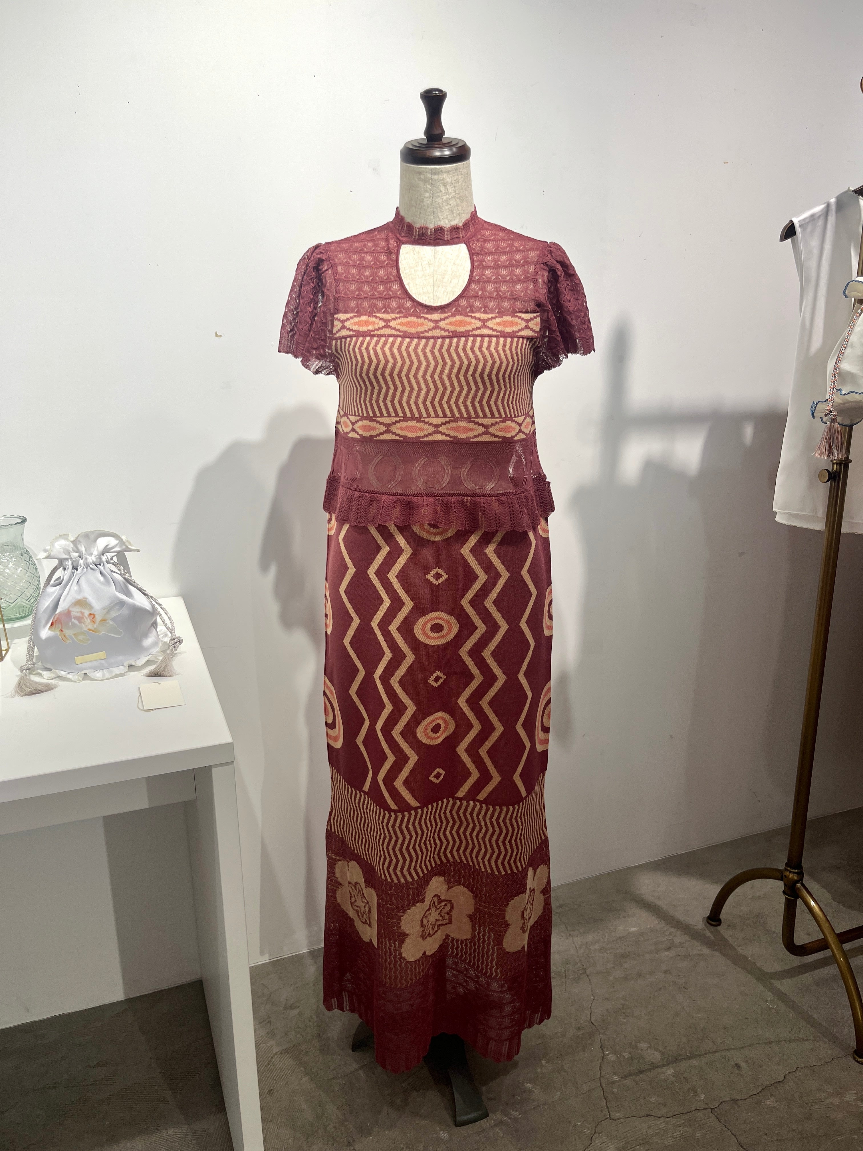 Wave-pattern lamé knitted dress Purple【予約販売：2026年3月～5月発送予定】