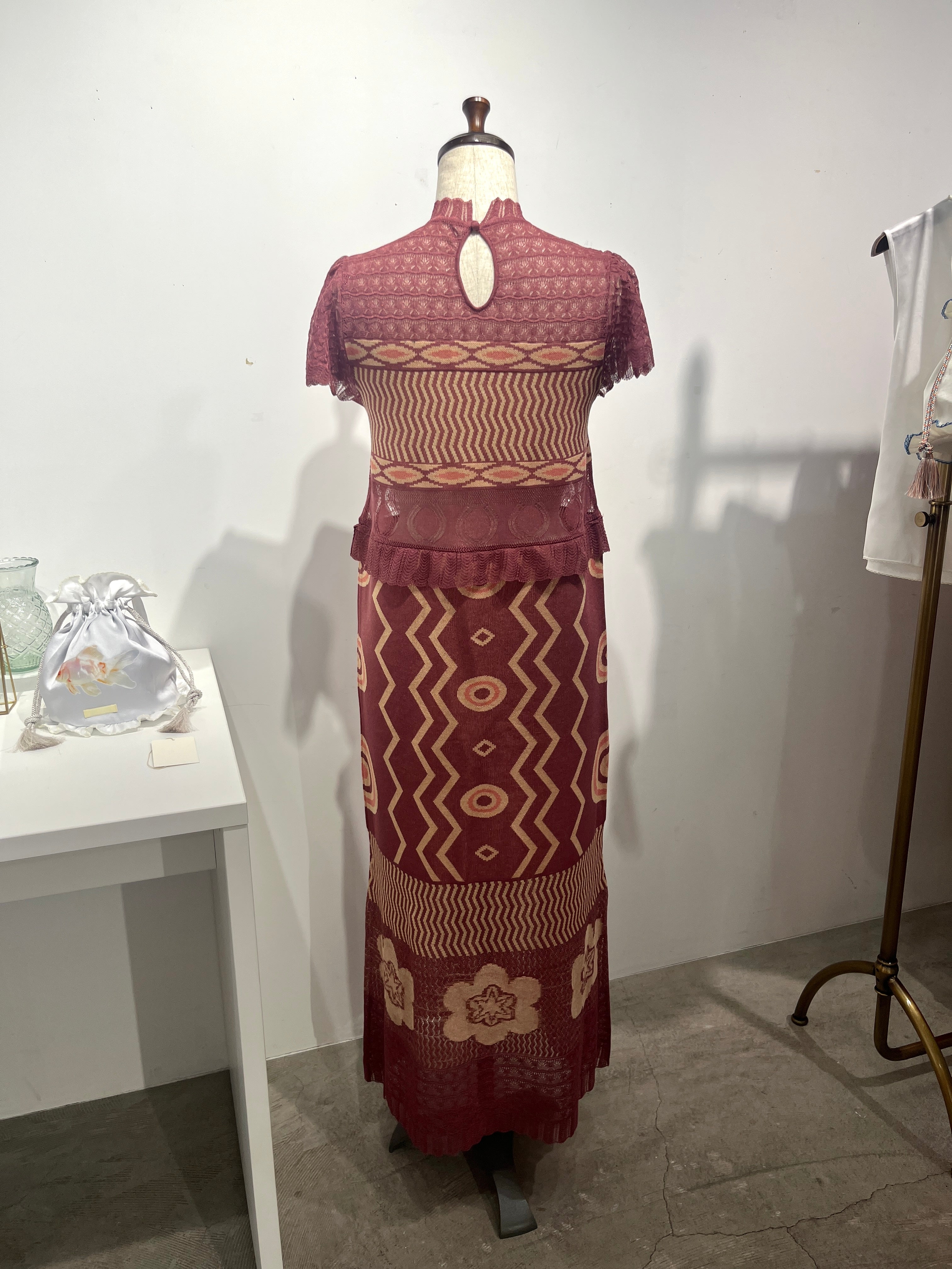 Wave-pattern lamé knitted dress Purple【予約販売：2026年3月～5月発送予定】