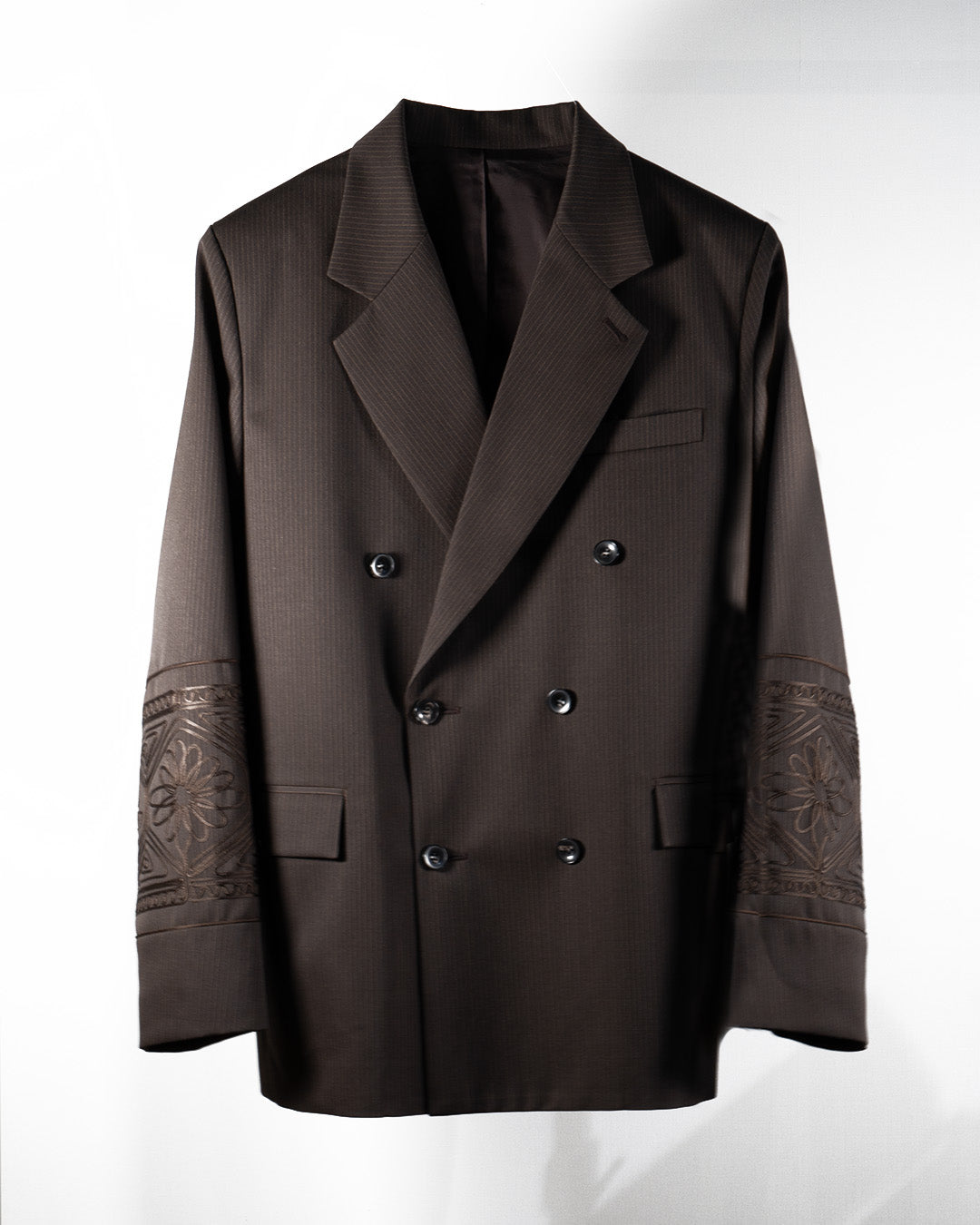 KIKU embroidered double-breasted wool jacket Dark brown【予約販売：2026年9月～10月発送予定】