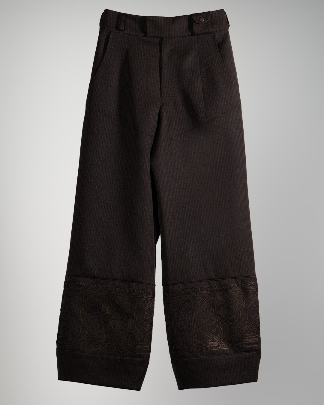 KIKU embroidered wide-leg wool suit trousers Dark brown【予約販売：2026年9月～10月発送予定】
