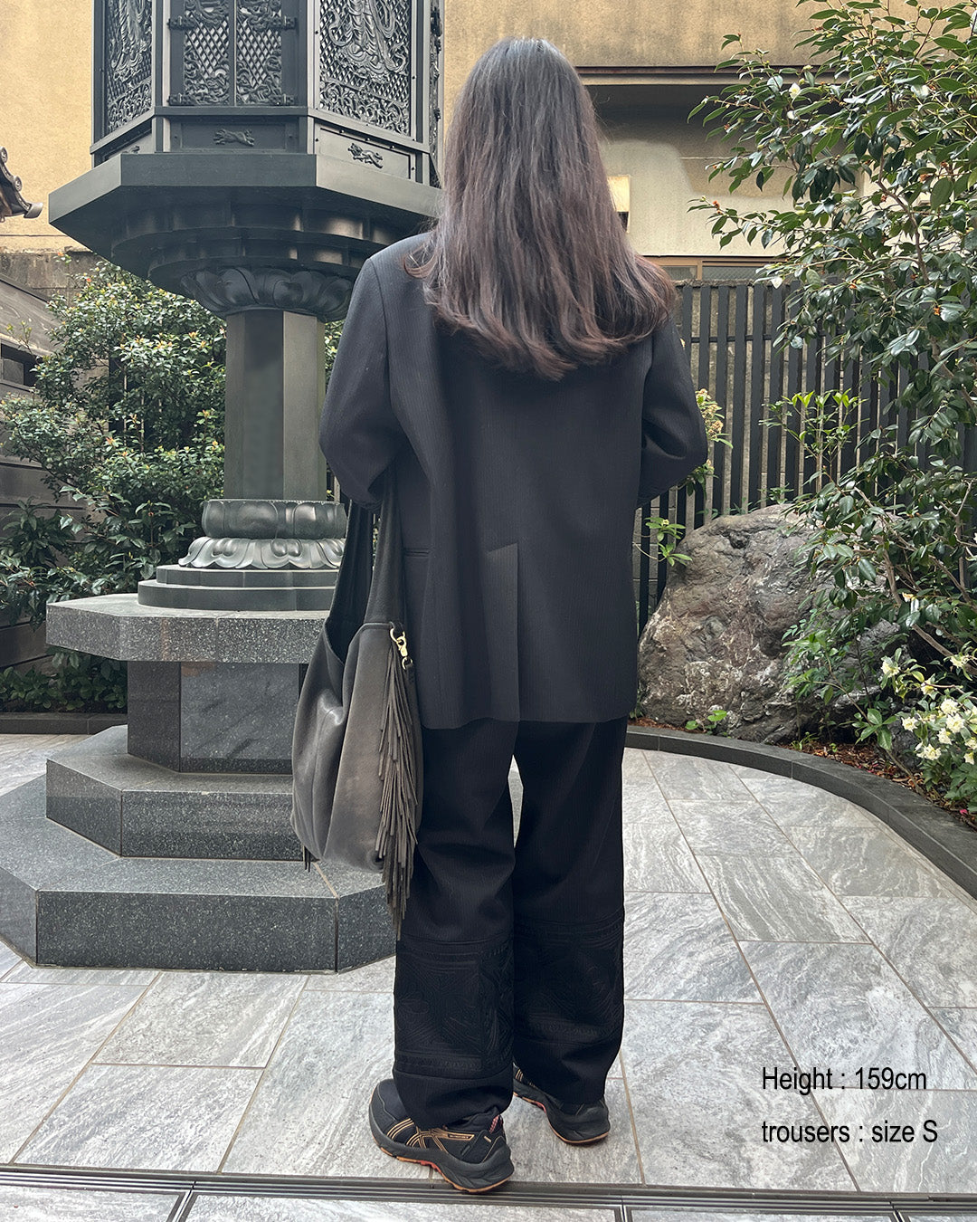 KIKU embroidered wide-leg wool suit trousers Black【予約販売：2026年9月～10月発送予定】