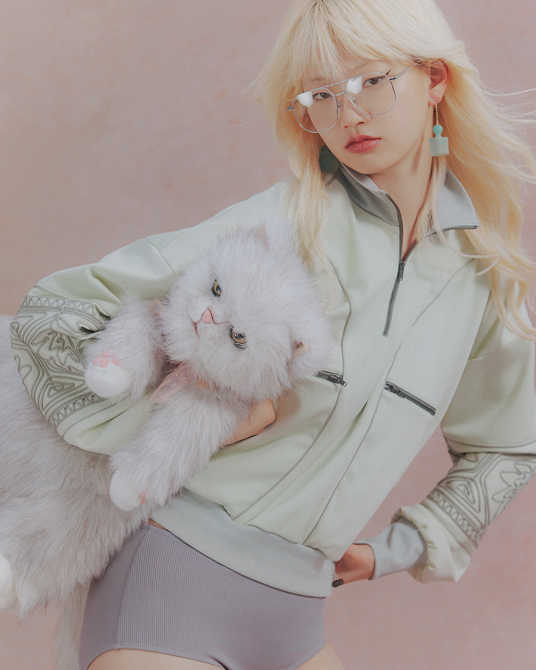 KIKU embroidered overseized track jacket Mint green【予約販売：2026年9月～10月発送予定】