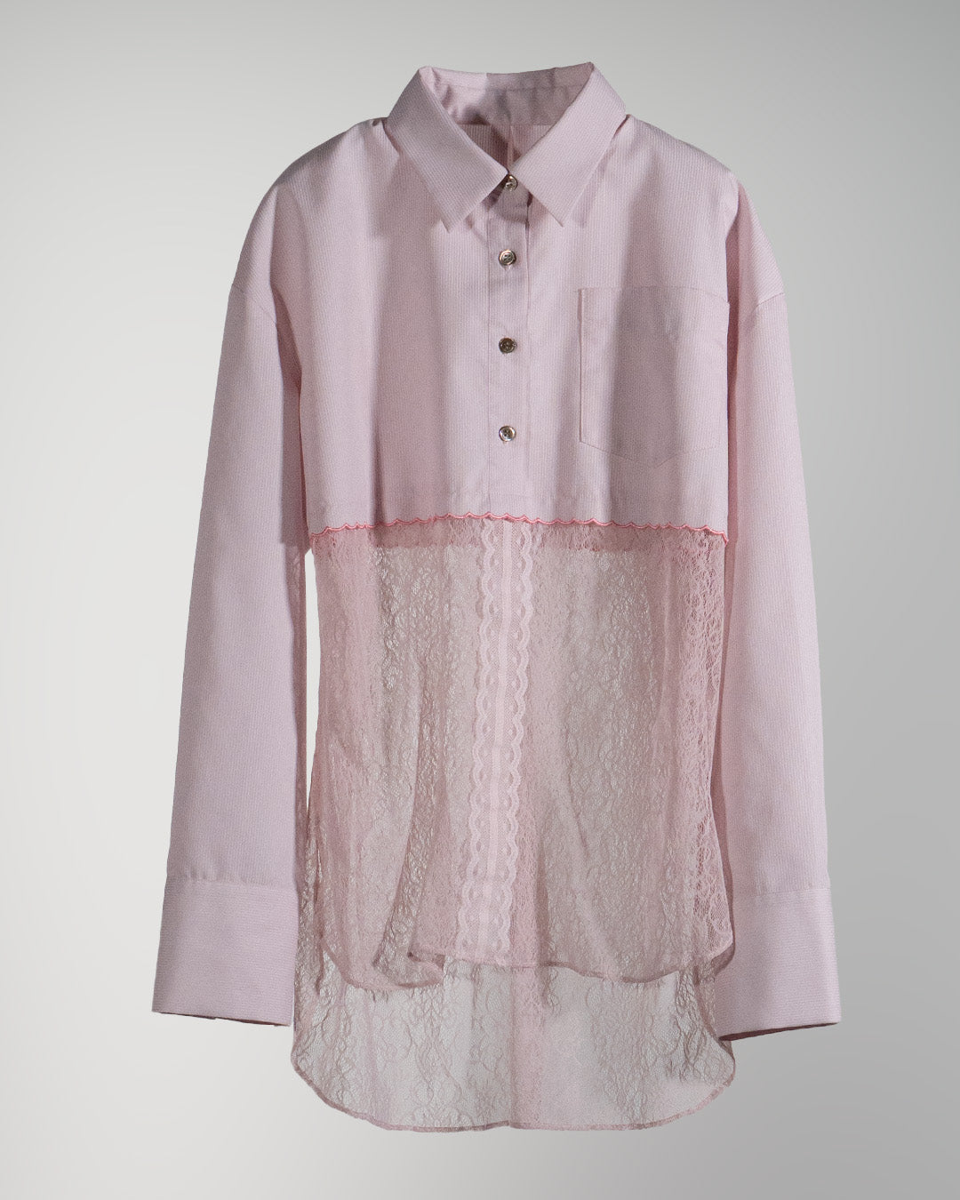 Lace-Paneled Striped Shirt Pink【予約販売：2026年9月～10月発送予定】
