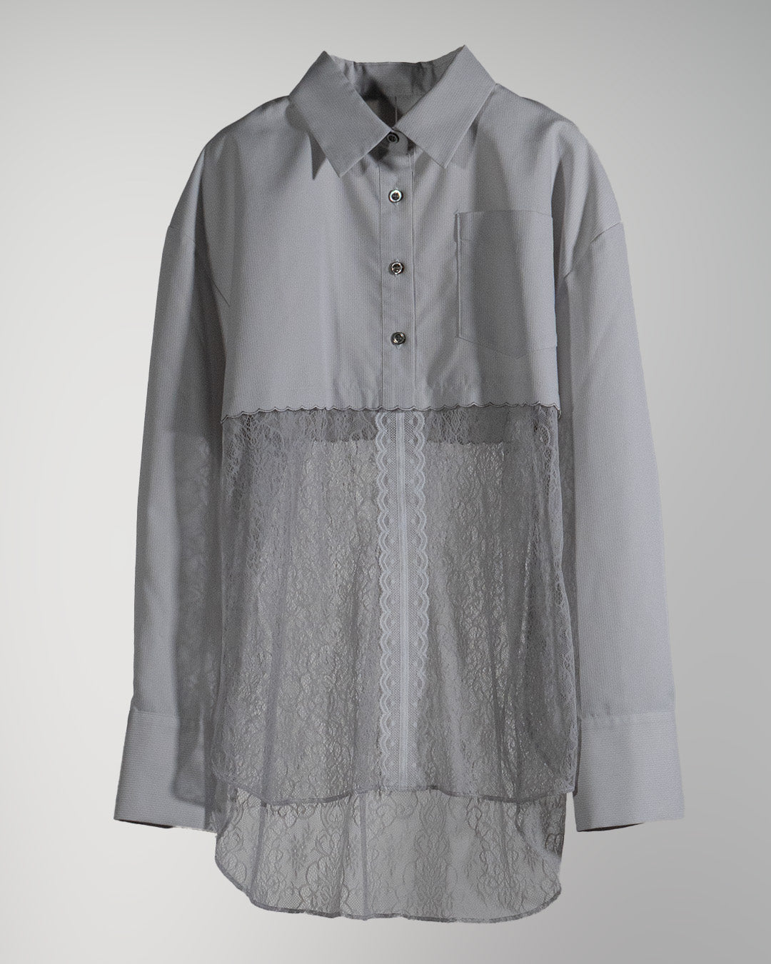 Lace-Paneled Striped Shirt Ice gray【予約販売：2026年9月～10月発送予定】