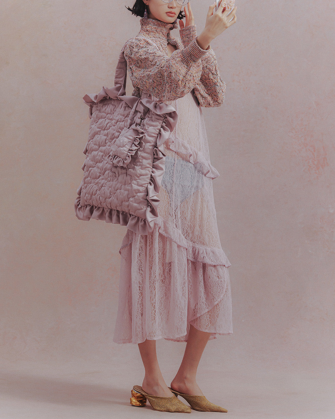 Cropped wavy knit cardigan Marble pink【予約販売：2026年9月～10月発送予定】