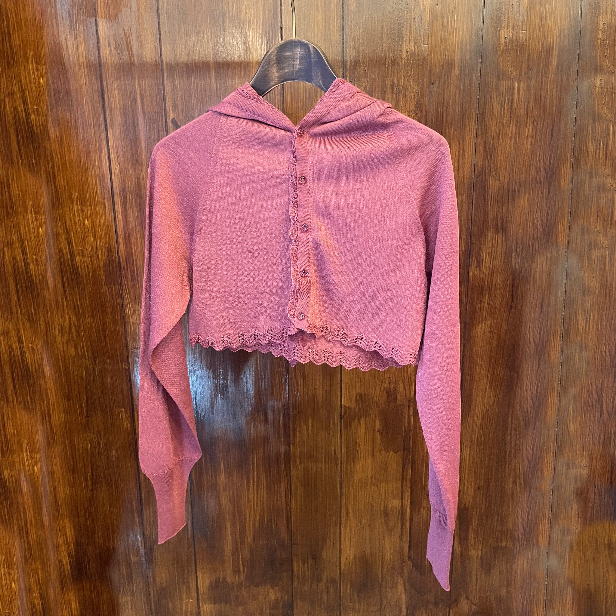 Lame knitted hoodie cardigan Purple【予約販売：2026年3月～5月発送予定】