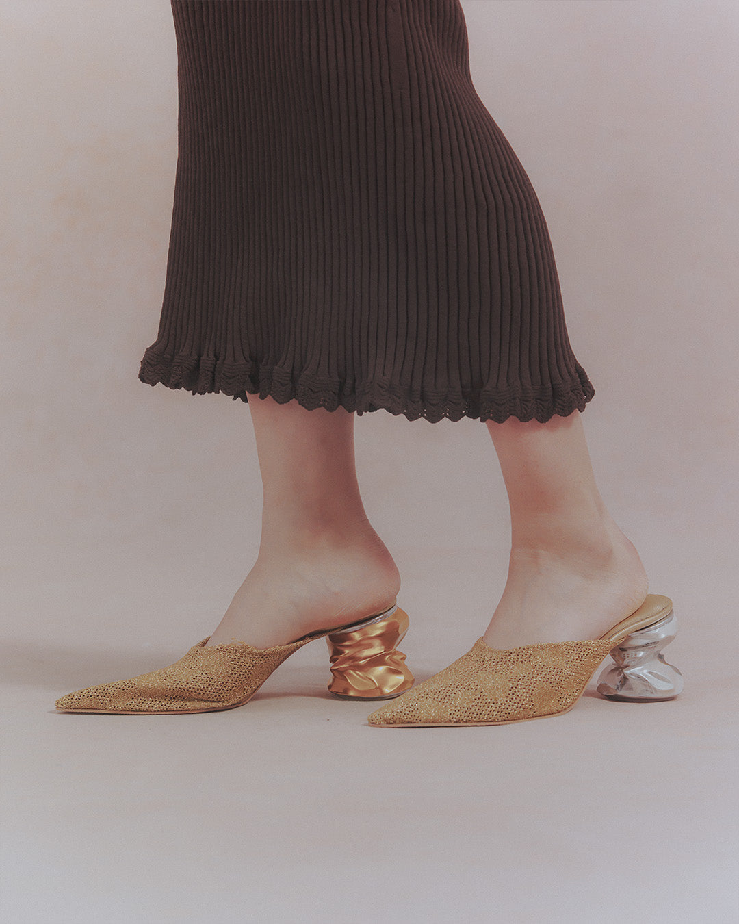 Ribbed polo bolero knit dress set Brown【予約販売：2026年9月～10月発送予定】