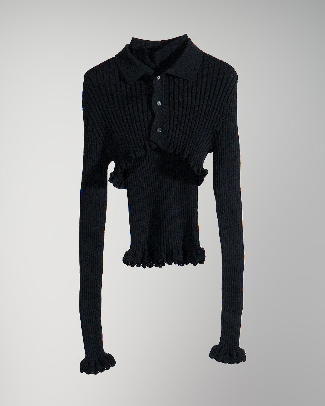 Ribbed polo bolero knit set Black【予約販売：2026年9月～10月発送予定】
