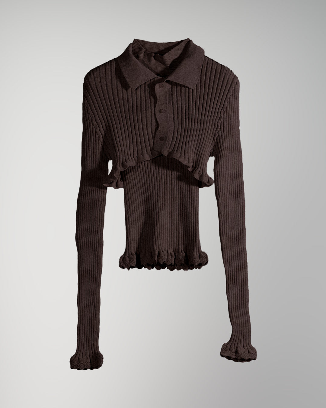 Ribbed polo bolero knit set Brown【予約販売：2026年9月～10月発送予定】