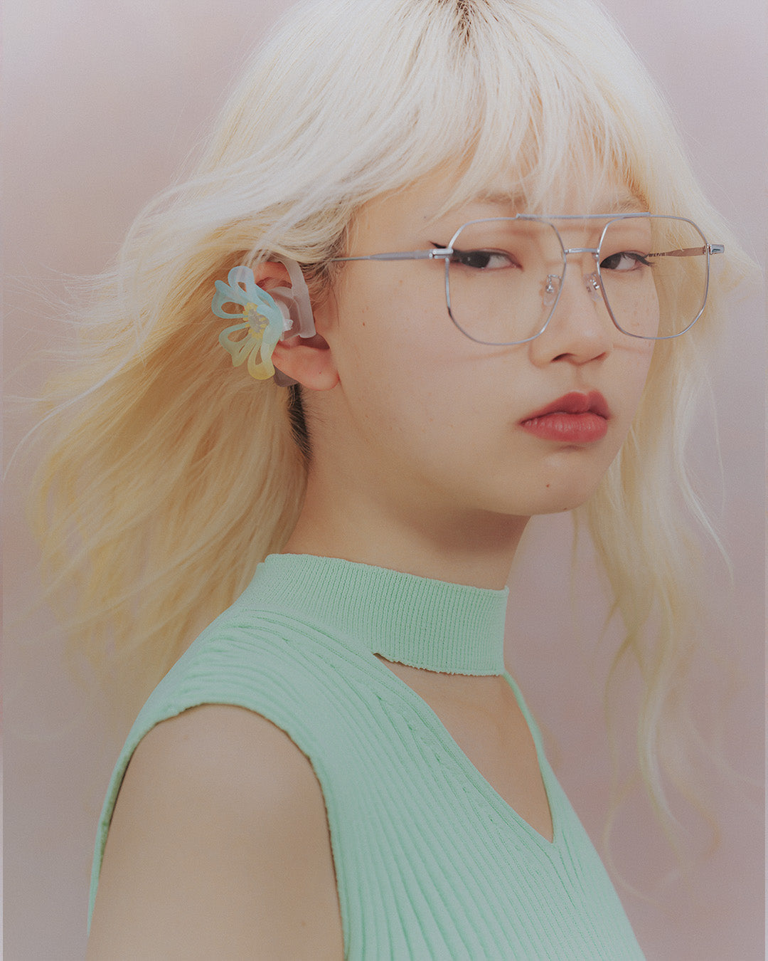 Ribbed polo bolero knit set Light green【予約販売：2026年9月～10月発送予定】