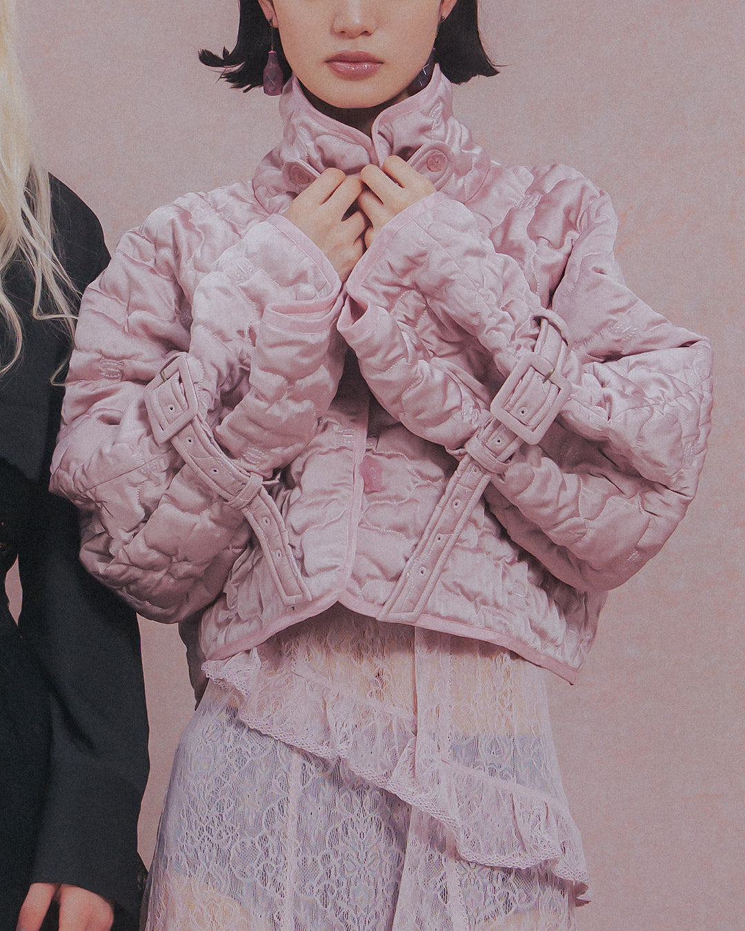 Sazanka cropped quilted satin jacket Pink【予約販売：2026年9月～10月発送予定】