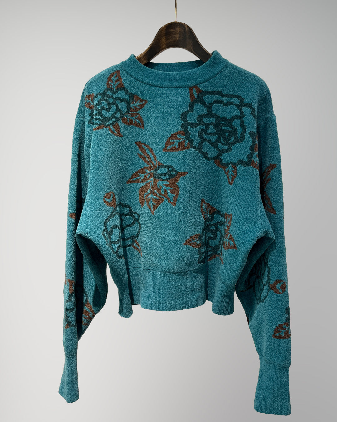 Sazanka jacquard-knit oversized sweater Blue【予約販売：2026年9月～10月発送予定】