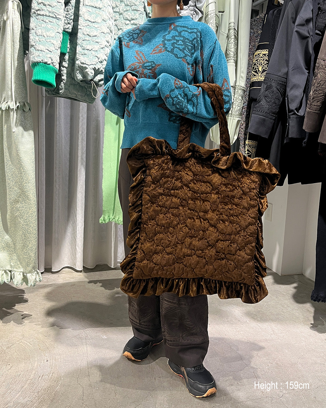 Sazanka jacquard-knit oversized sweater Blue【予約販売：2026年9月～10月発送予定】