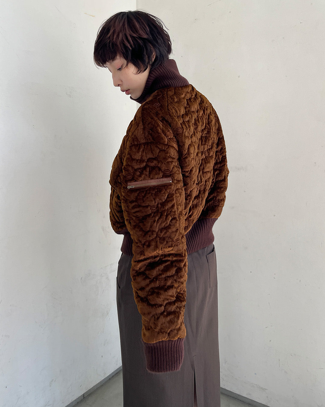 Sazanka quilted velour bomber jacket Chocolate【予約販売：2026年9月～10月発送予定】