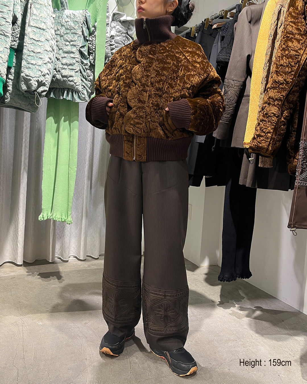 KIKU embroidered wide-leg wool suit trousers Dark brown【予約販売：2026年9月～10月発送予定】