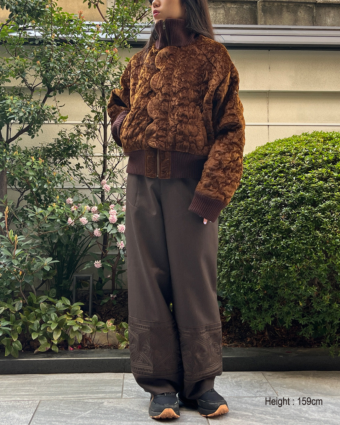Sazanka quilted velour bomber jacket Chocolate【予約販売：2026年9月～10月発送予定】