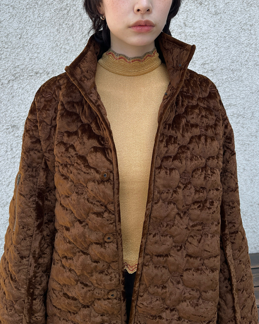 Sazanka quilted velour coat Chocolate【予約販売：2026年9月～10月発送予定】