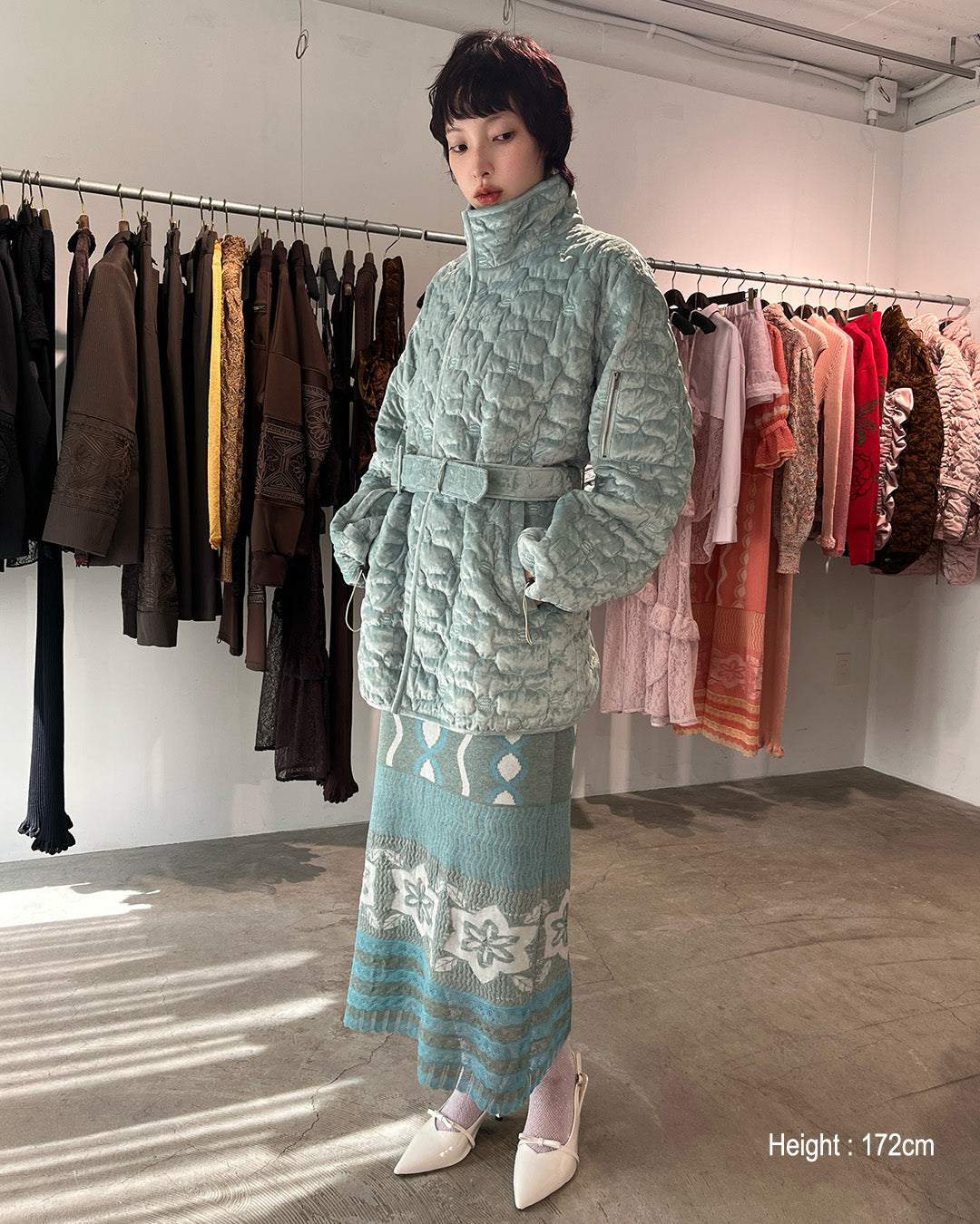 Sazanka quilted velour coat Mint green【予約販売：2026年9月～10月発送予定】