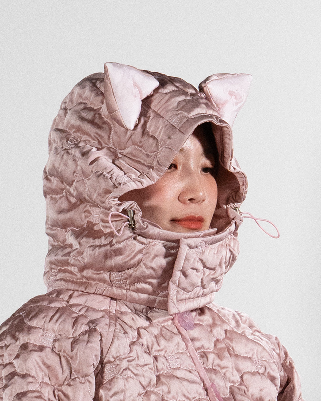 Sazanka quilted satin cat balaclava Pink【予約販売：2026年9月～10月発送予定】