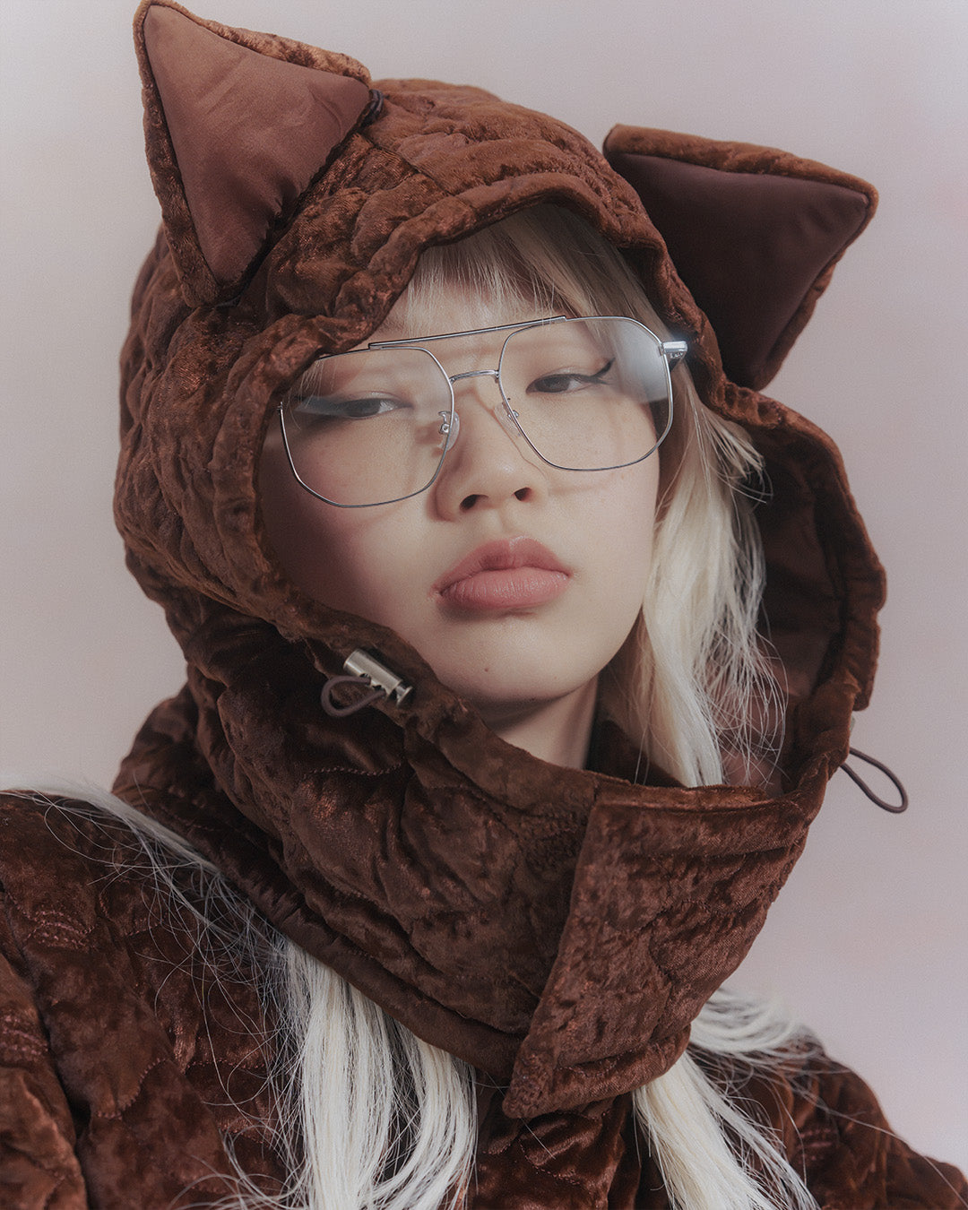 Sazanka quilted velour cat balaclava Chocolate【予約販売：2026年9月～10月発送予定】