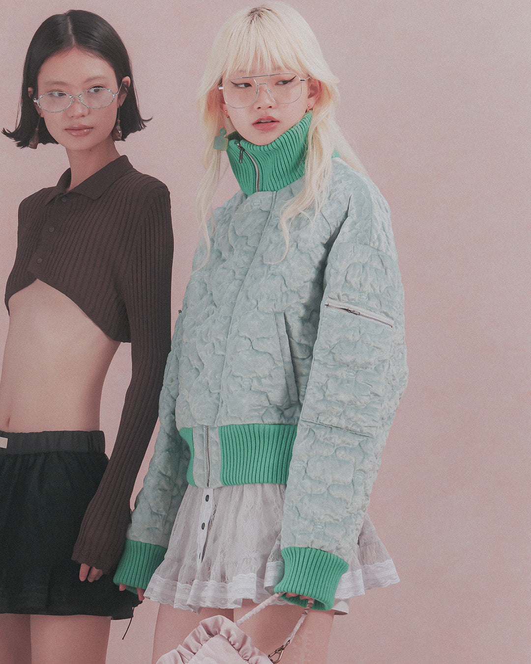 Sazanka quilted velour bomber jacket Mint green【予約販売：2026年9月～10月発送予定】