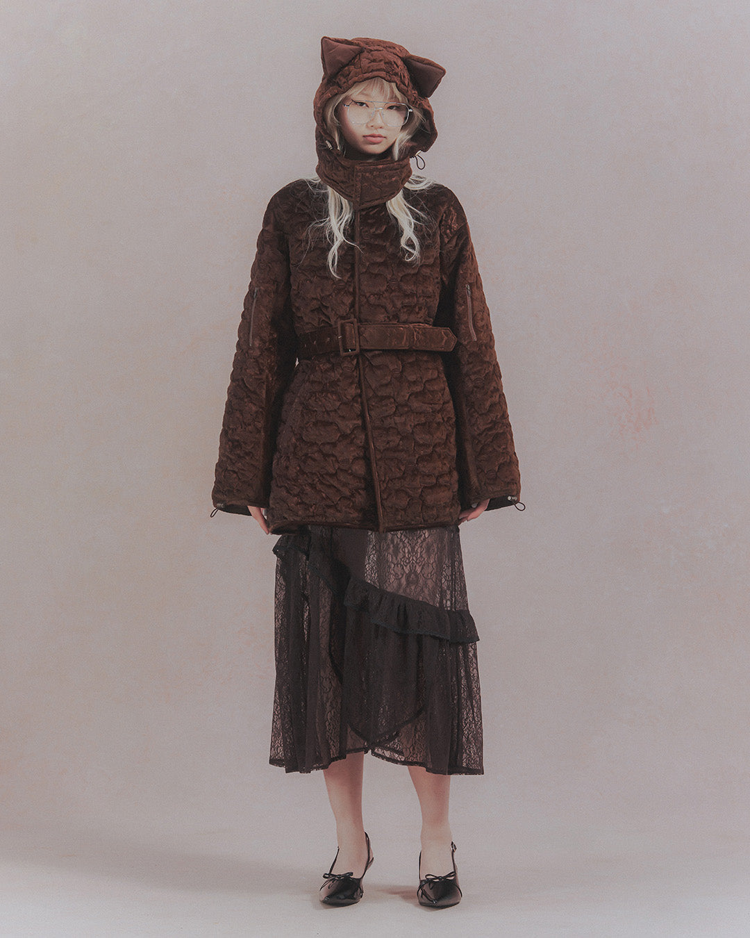 Sazanka quilted velour coat Chocolate【予約販売：2026年9月～10月発送予定】