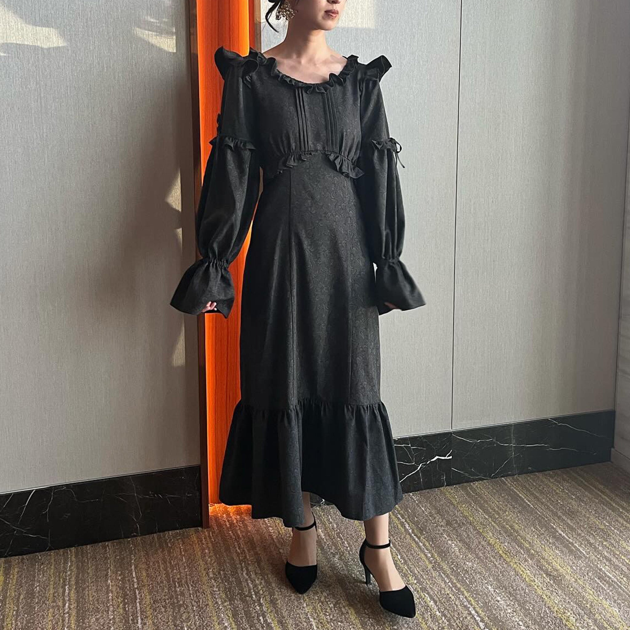 Ash frill midi dress Dark Gray