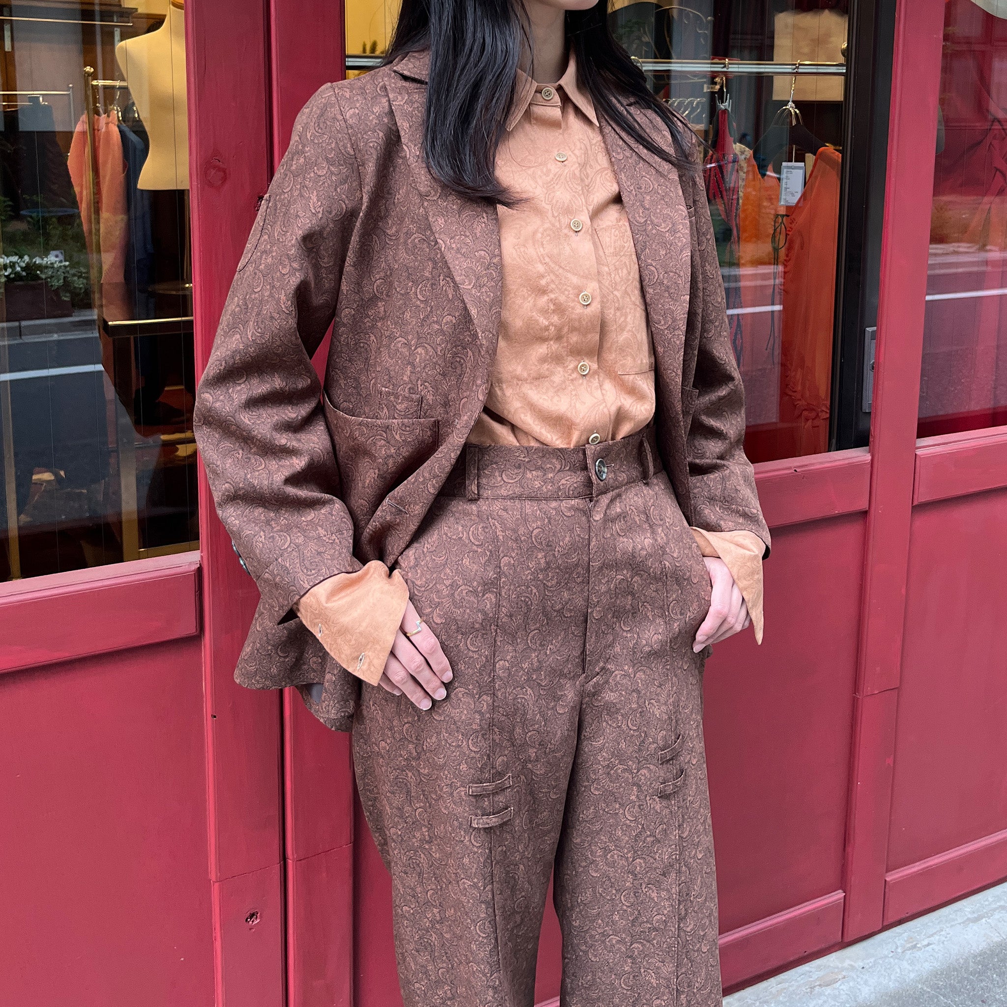 3D button ash jacket Brown